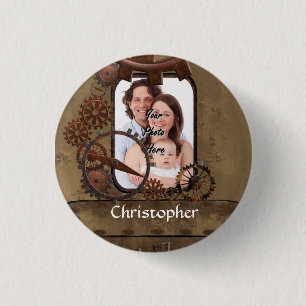 Personalized steampunk photo template 1 inch round button