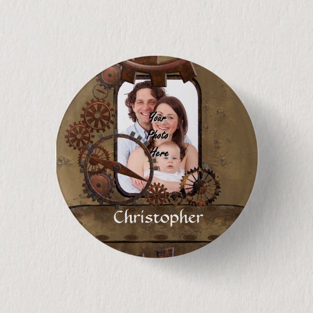 Personalized steampunk photo template 1 inch round button (Front)