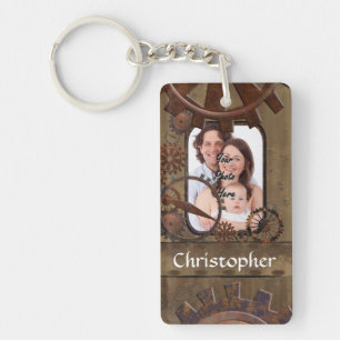 Personalized steampunk photo template keychain
