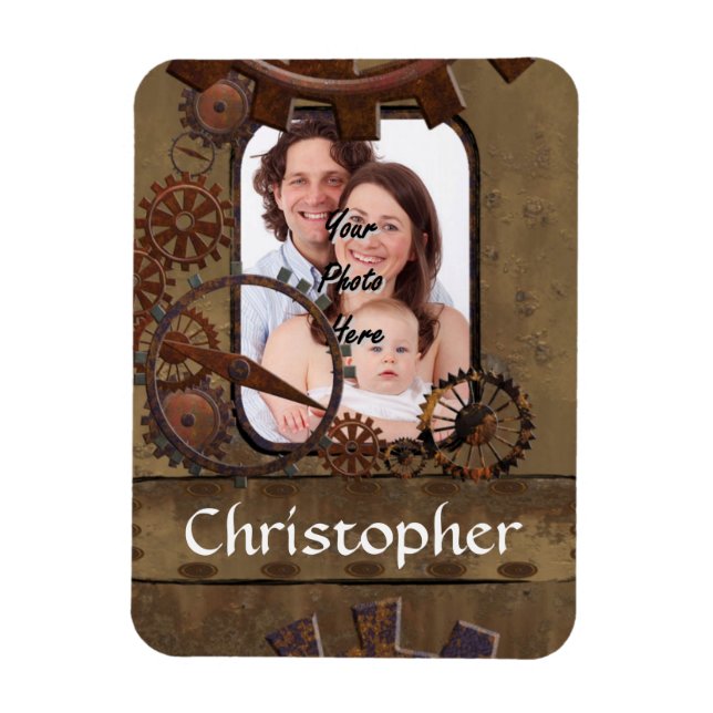 Personalized steampunk photo template magnet (Vertical)