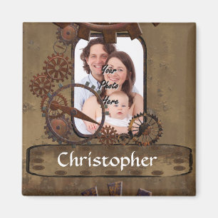 Personalized steampunk photo template magnet