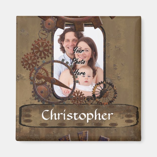 Personalized steampunk photo template magnet (Front)