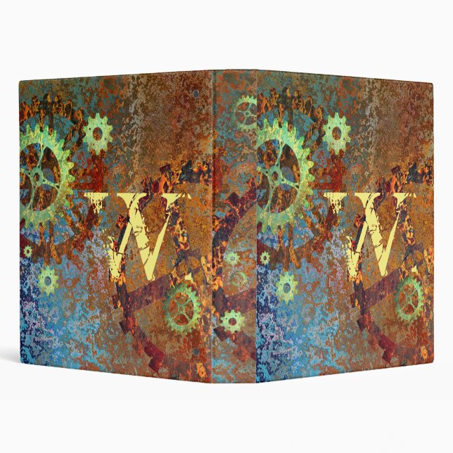 Personalized Steampunk Rusty Clockwork Gears Binder (Background)