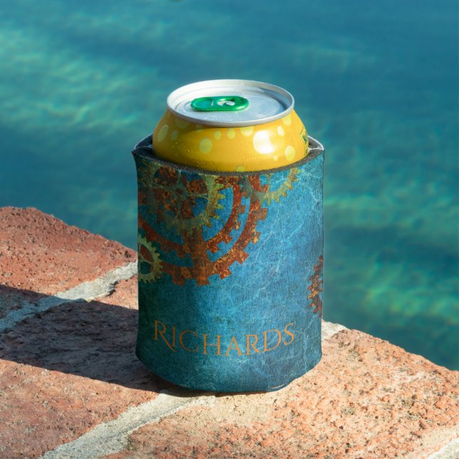 Personalized Steampunk Rusty Clockwork Gears  Can Cooler (In Situ Pool)