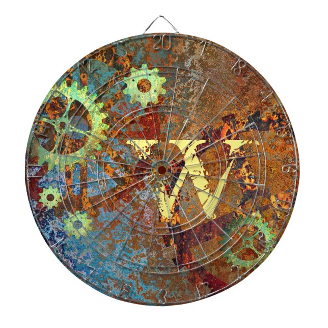 Personalized Steampunk Rusty Clockwork Gears Dartboard (Front)