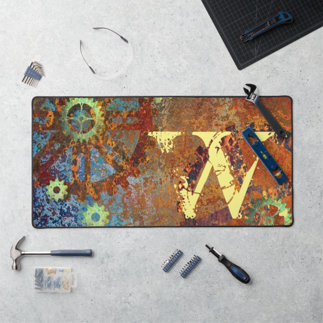 Personalized Steampunk Rusty Clockwork Gears Desk Mat (Workstation)