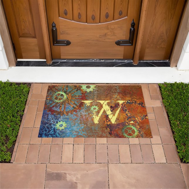 Personalized Steampunk Rusty Clockwork Gears Doormat (Outdoor)