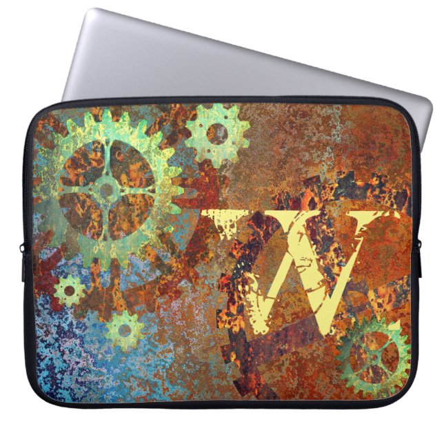 Personalized Steampunk Rusty Clockwork Gears Laptop Sleeve (Front)