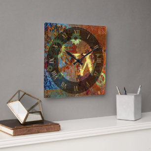 Personalized Steampunk Rusty Clockwork Gears  Square Wall Clock