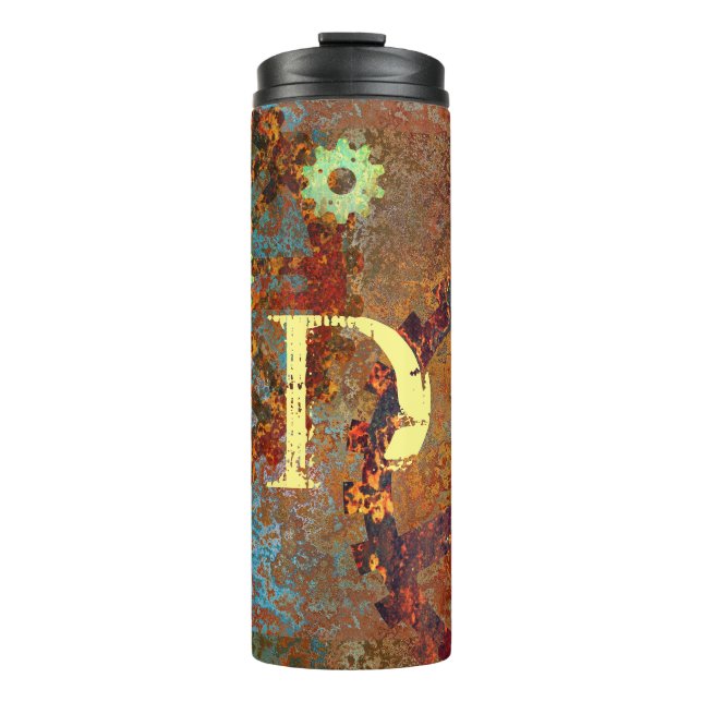 Personalized Steampunk Rusty Clockwork Gears Thermal Tumbler (Front)