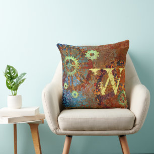 Personalized Steampunk Rusty Clockwork Gears Throw Pillow