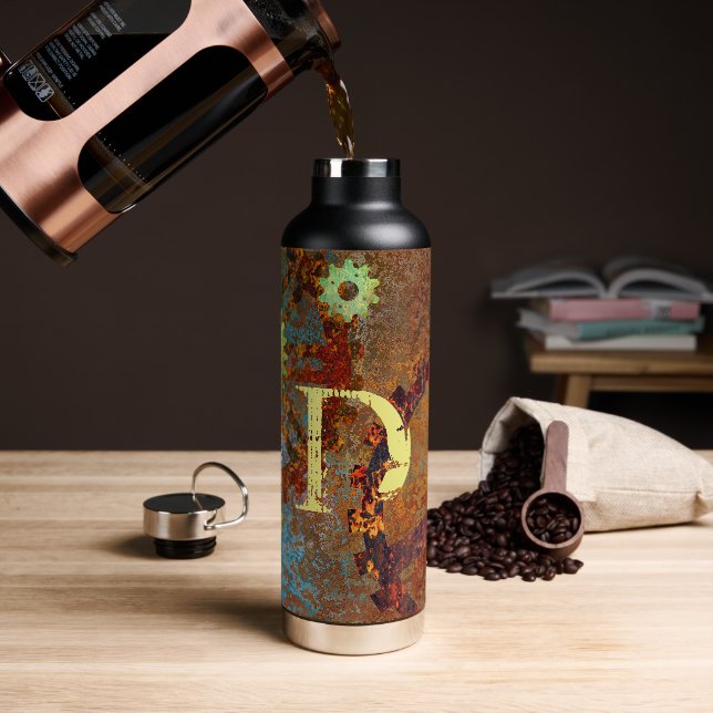 Personalized Steampunk Rusty Clockwork Gears Water Bottle (Coffee)
