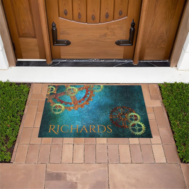 Personalized Steampunk Rusty Gears Doormat (Outdoor)
