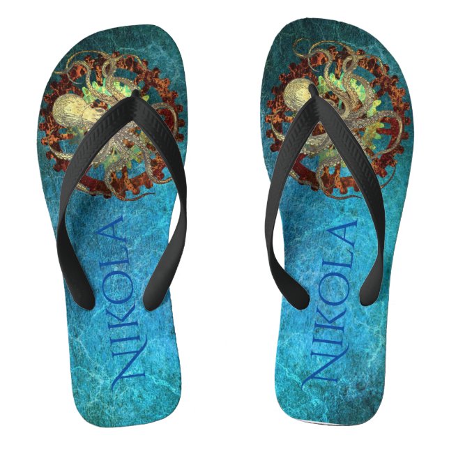 Personalized Steampunk Rusty Gears  Flip Flops (Footbed)