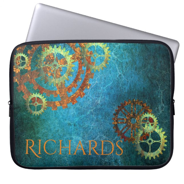 Personalized Steampunk Rusty Gears Laptop Sleeve (Front)