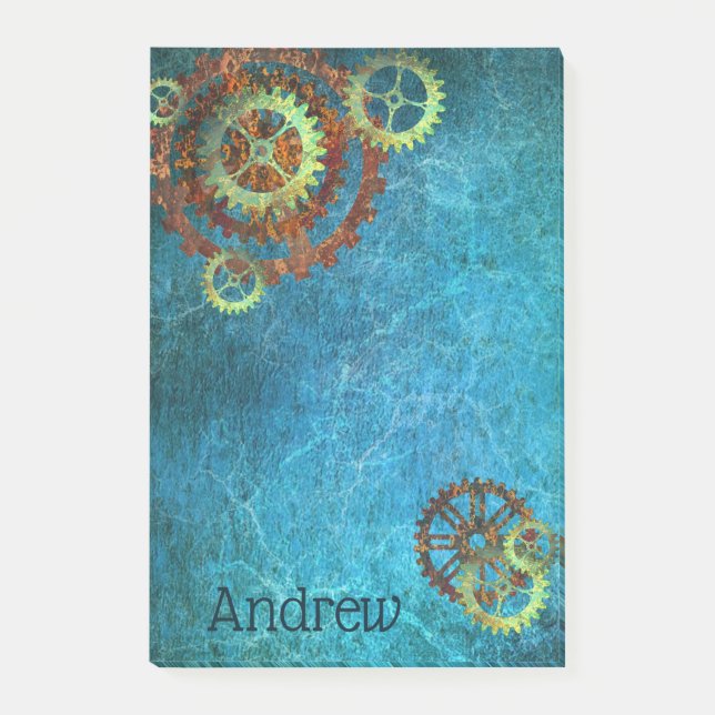 Personalized Steampunk Rusty Gears Post-It Notes (Front)
