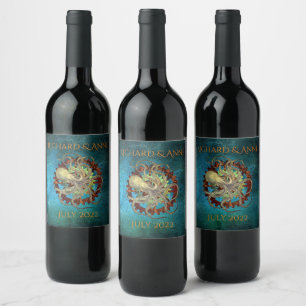 Personalized Steampunk Rusty Gears Wedding Wine Label