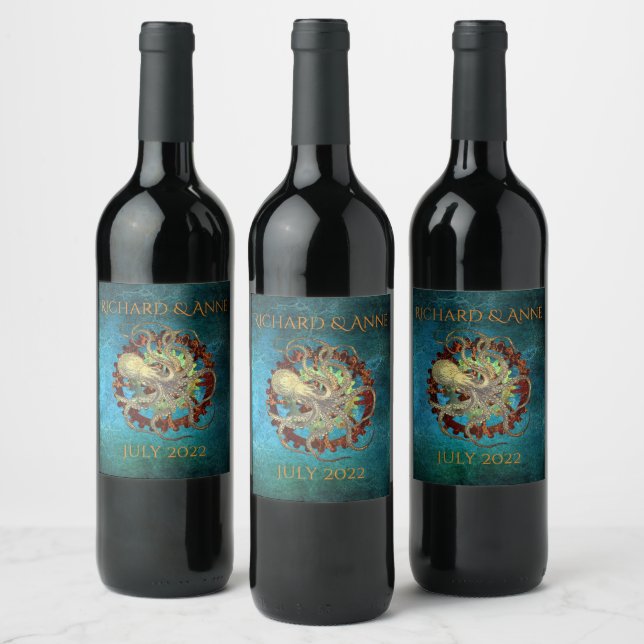 Personalized Steampunk Rusty Gears Wedding Wine Label (Bottles)