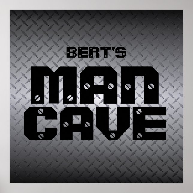 Personalized Steel Diamondplate Man Cave Poster (Front)