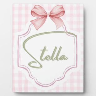 Personalized Stella Baby Girl Nursery Bow&Gingham Plaque