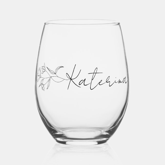 Personalized Stemless Wine Glass Elegant Floral (Front)