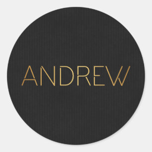 Personalized Stencil Font Andrew Gold on Black Classic Round Sticker