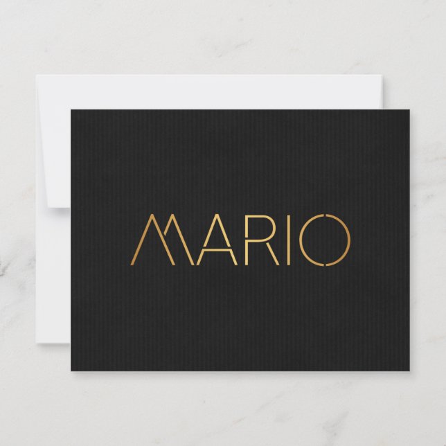 Personalized Stencil Font Mario Gold Black Invitation (Back)