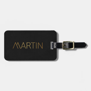 Personalized Stencil Font Martin Gold Black Luggage Tag