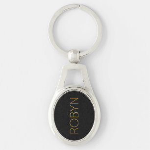 Personalized Stencil Font Robyn Gold Black Keychain