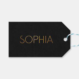 Personalized Stencil Font Sophia Gold Black Gift Tags