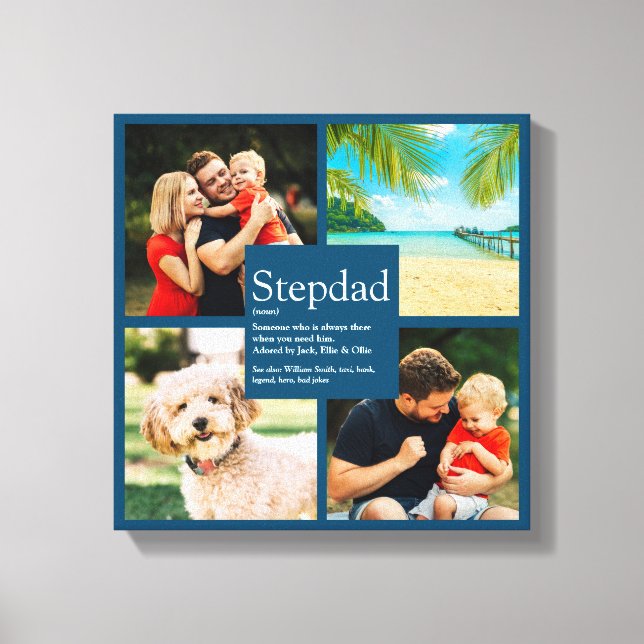 Personalized Stepdad Name Definition 4 Photo Blue Canvas Print (Front)