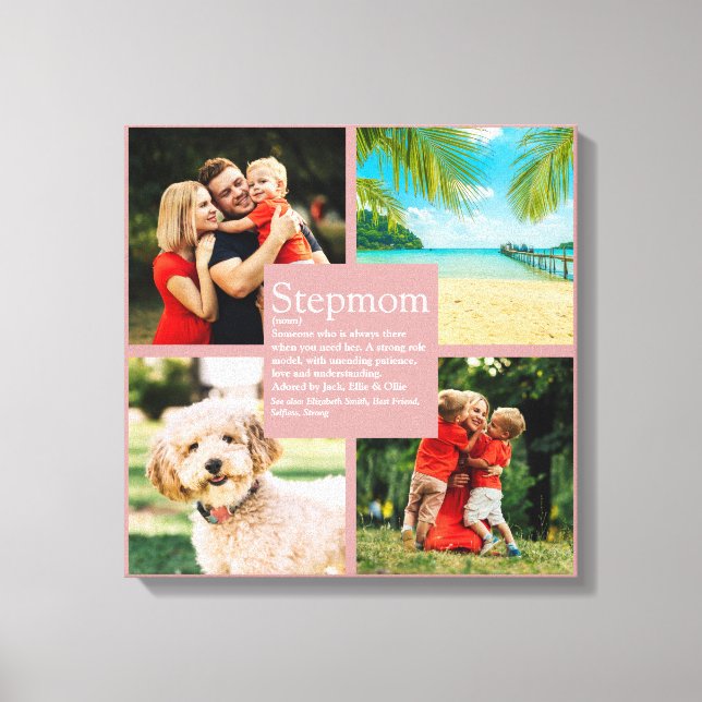 Personalized Stepmom Definition 4 Photo Blush Pink Canvas Print (Front)
