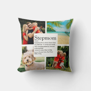 Personalized Stepmom Definition 4 Photo Collage Throw Pillow