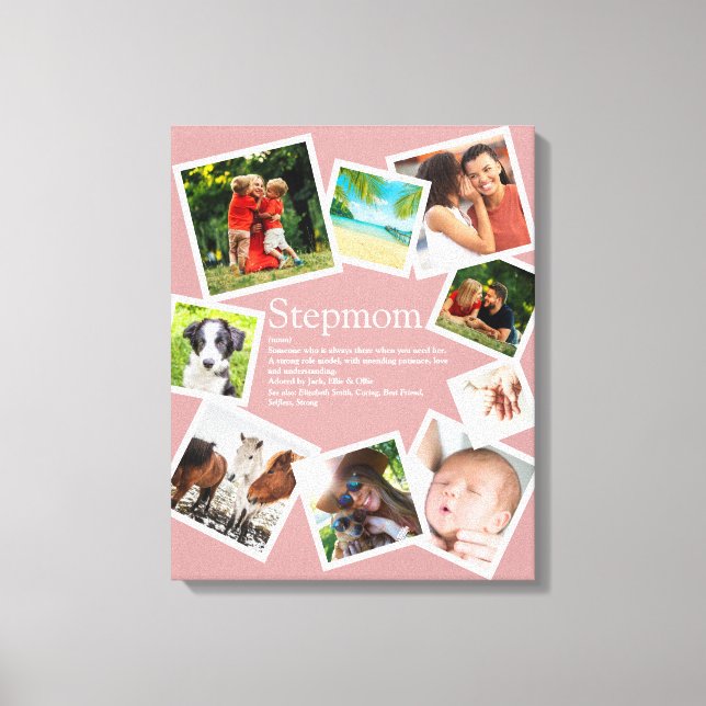 Personalized Stepmom Definition Blush Pink 9 Photo Canvas Print (Front)