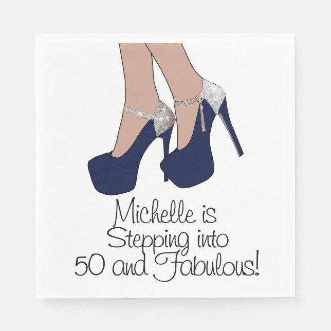 Personalized "Stepping into 50 and Fabulous" Party Napkin (Front)