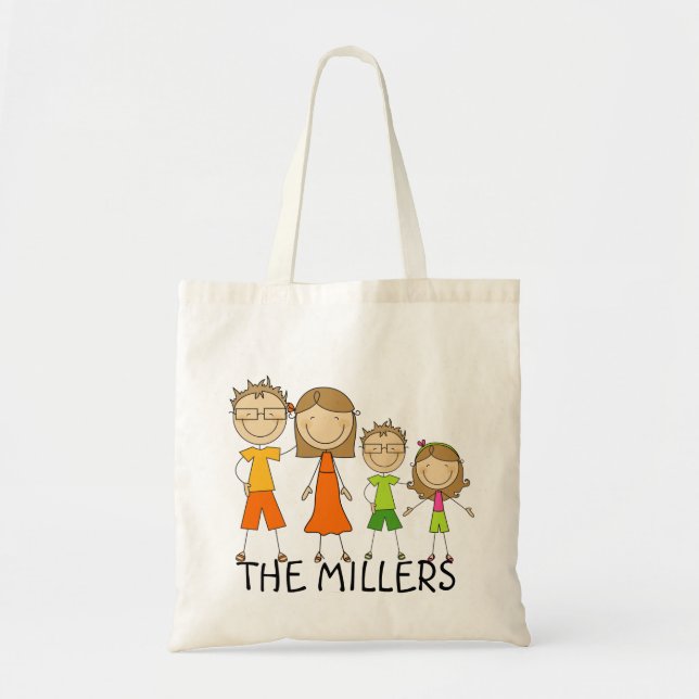 Personalized Stick Figure Family Tote Bag (Front)