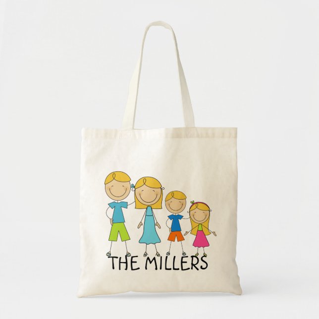 Personalized Stick Figure Family Tote Bag (Front)