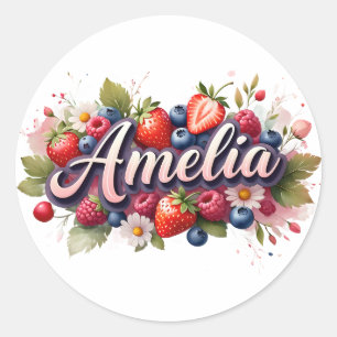 Personalized Sticker Amelia Berry Floral Design