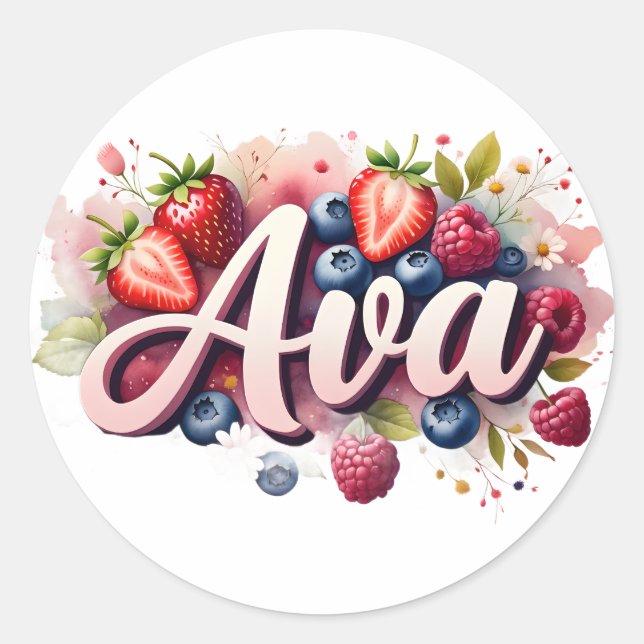 Personalized Sticker Ava Berry Floral Design (Front)