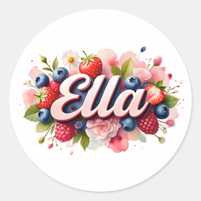 Personalized Sticker Ella Berry Floral Design (Front)