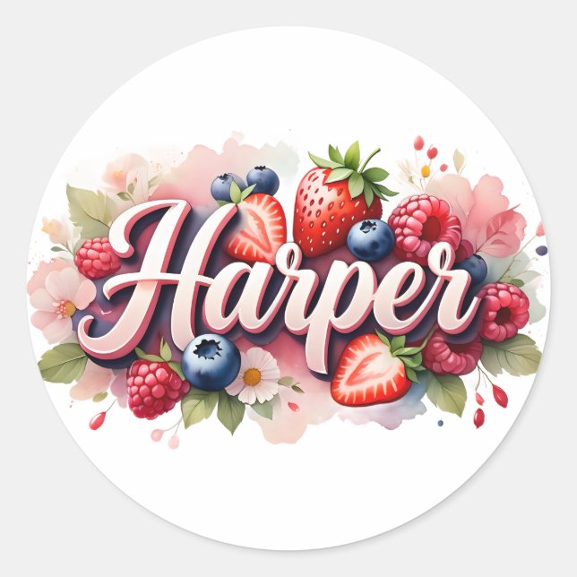 Personalized Sticker Harper Berry Floral Design (Front)