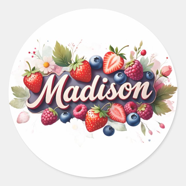 Personalized Sticker Madison Berry Floral Design (Front)