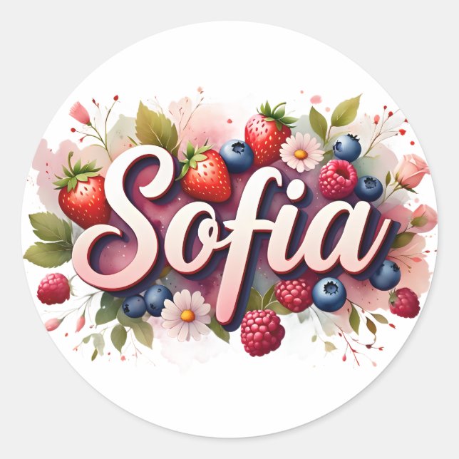 Personalized Sticker "Sofia" Berry Floral Design (Front)