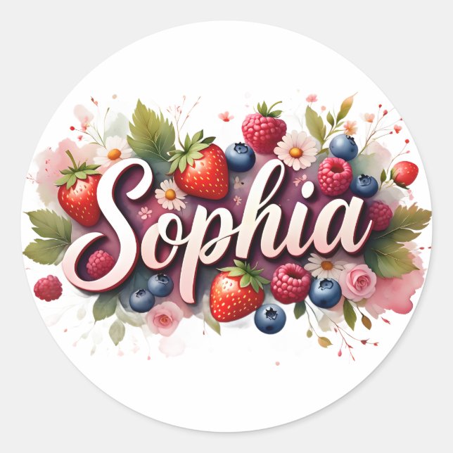 Personalized Sticker "Sophia" Berry Floral Design (Front)