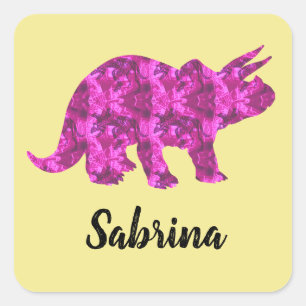 Personalized Stickers with Pink Dinosaur for Girls