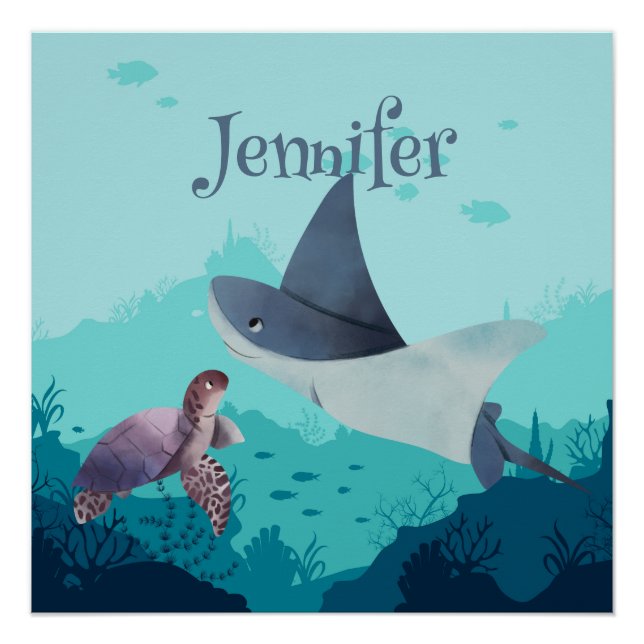 Personalized Stingray and Turtle Under the Sea Poster (Front)