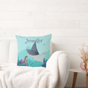 Personalized Stingray and Turtle Under the Sea Throw Pillow