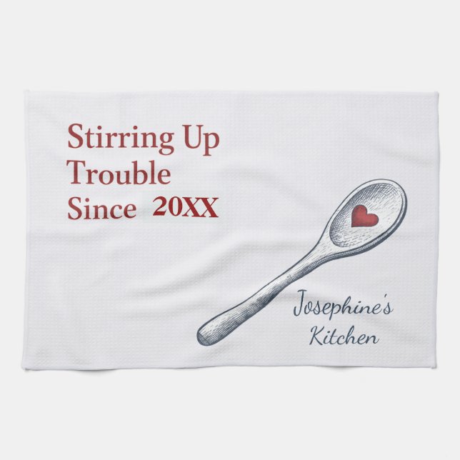 Personalized Stirring Up Trouble Since Funny Cute Kitchen Towel (Horizontal)
