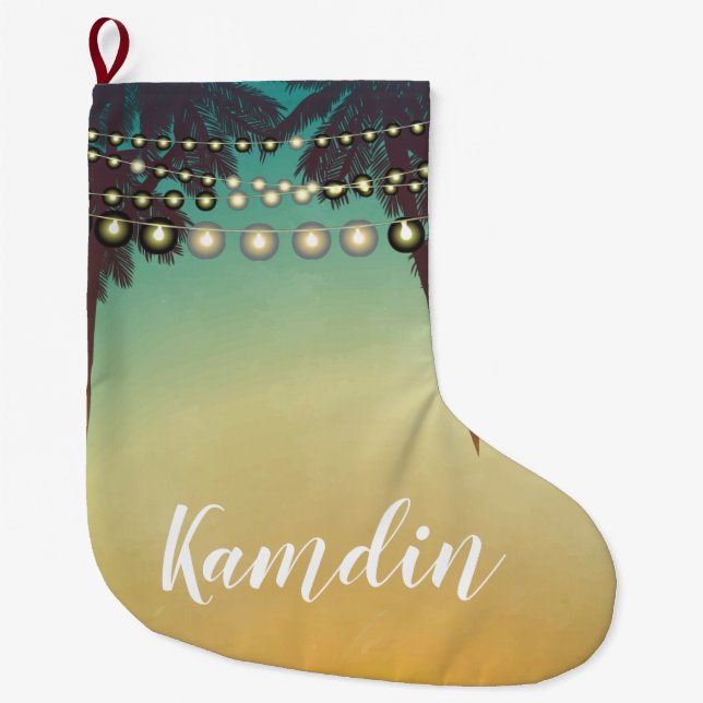 Personalized Stocking Beach Sunset Palm Trees Stri (Front)