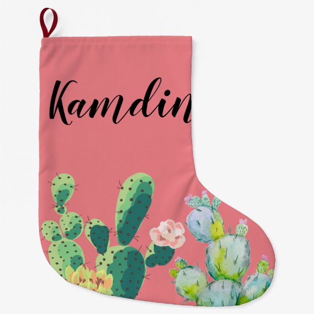Personalized Stocking Bohemian Cactus Succulents D (Front)